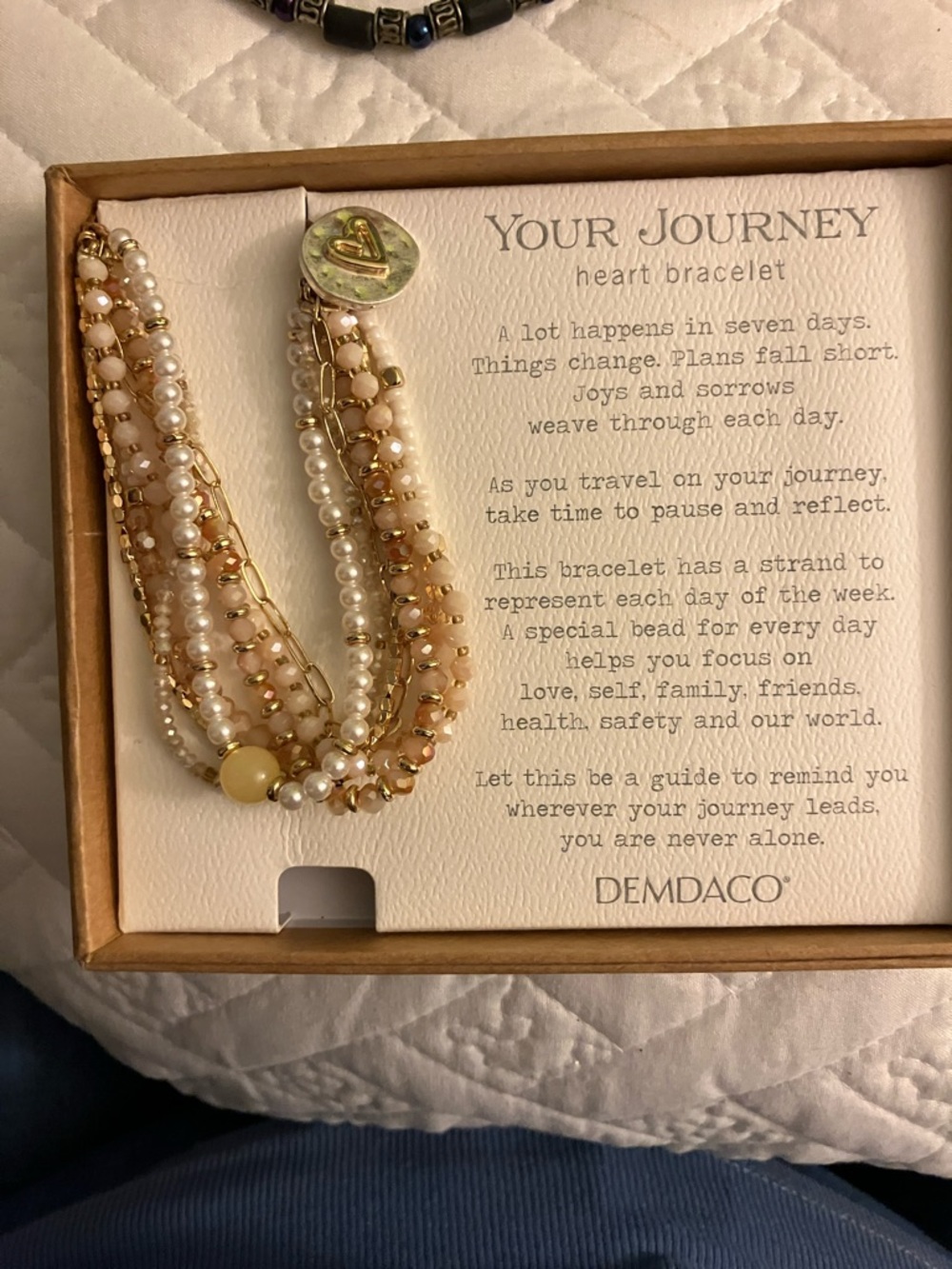 Demdaco Multi-Strand Pearl and Gold Heart Bracelet in Cream and Gold